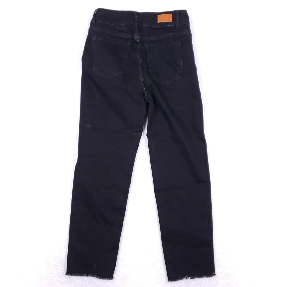SIDEFEEL High Waisted Jeans 10 Black Straight Leg Raw Hem Stretch Denim‎ - Picture 8 of 11